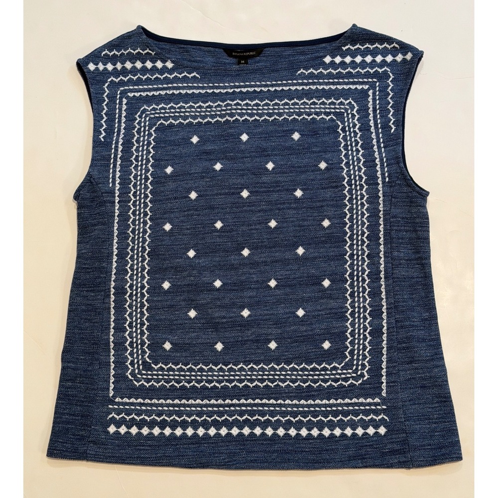 Banana Republic Blue Embroidered Sleeveless Shell Top 185162-00-1 Medium NEW
